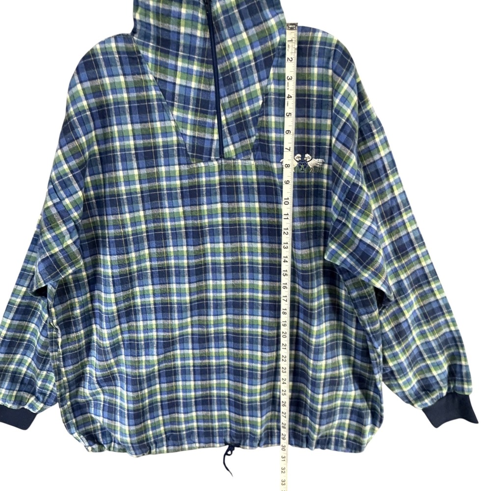 Vtg Gotkeys Unlimited Plaid Flannel Pullover Unisex OS Blue 1/4 Zip Cottage - Picture 7 of 12
